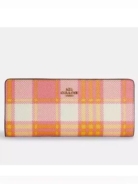 COACH 🩷PINK🩷 TAFFY MULTI GARDEN PLAID PRINT SLIM WALLET 🌟LIKE NEW🌟